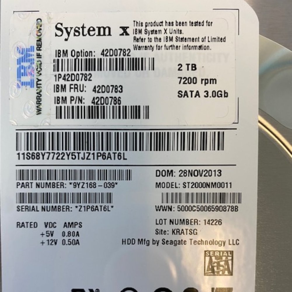 IBM 42D0782 2TB SATA 7200 RPM 3.5IN NL HS HDD - Like New/Excellent Condition